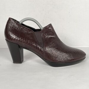 ECCO Shape 55 Heeled Shoes Womens Size 39 Brown Snakeskin Leather Comfort Pumps